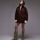 トップショップ Topshop TOPSHOP トップショップのデニム トラッカー ジャケット、コントラストのあるフェイクレザーの襟、バーガンディ 帽子 レディ...