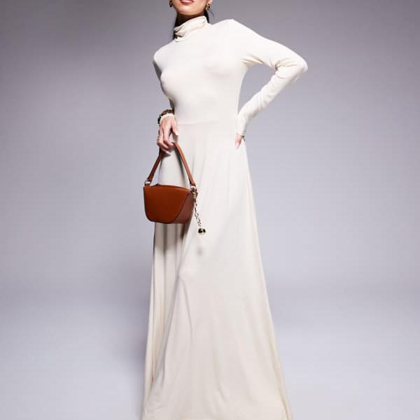 エイソス ASOS asos ASOS DESIGN ハイネック フルスカート マキシドレス バターミルク ワンピース レディース 女性 インポートブランド 小さいサイズから大きいサイズまで