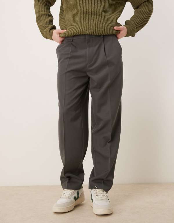 エイソス ASOS asos ASOS DESIGN スマートなオーバーサイズ テーパード パンツ フロントプリーツ チャコール パンツ ボトム メンズ 男性 インポートブランド 小さいサイズから大きいサイズまで
