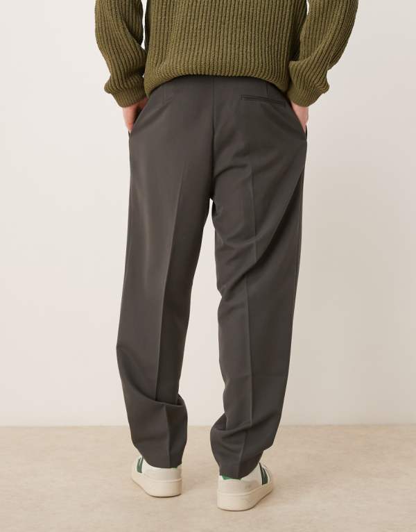 エイソス ASOS asos ASOS DESIGN スマートなオーバーサイズ テーパード パンツ フロントプリーツ チャコール パンツ ボトム メンズ 男性 インポートブランド 小さいサイズから大きいサイズまで