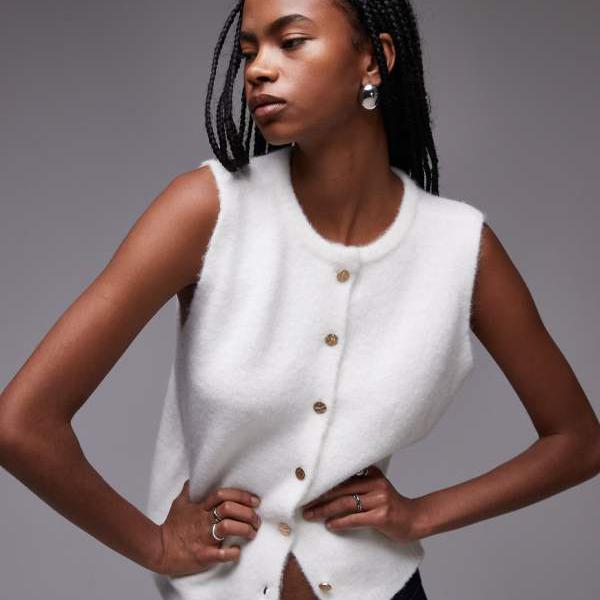 トップショップ Topshop TOPSHOP トップショップのニットゴールドボタンタンクトップ（ア