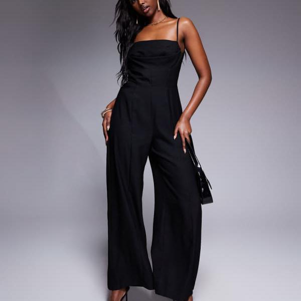 エイソス ASOS asos ASOS DESIGN コルセットディテール構造ジャンプスーツ ブラック オールインワン レディース 女性 インポートブランド 小さいサイズから大きいサイズまで