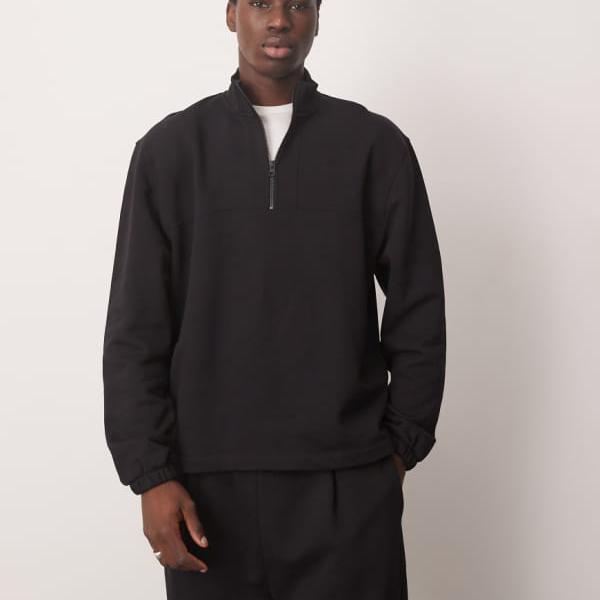 エイソス ASOS asos ASOS DESIGN オーバーサイズ ハーフジップ スウェットシャツ ブラック トップス メンズ 男性 インポートブランド 小さいサイズから大きいサイズまで