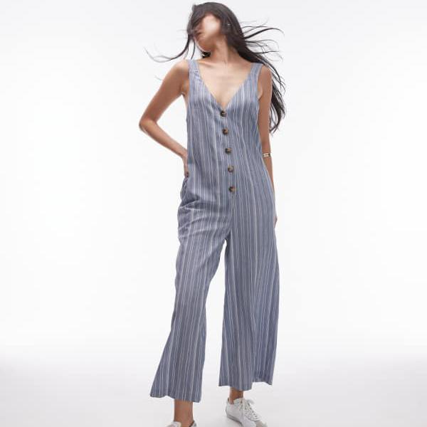 トップショップ Topshop TOPSHOP Topshop テクスチャード ボタンダウン ジャンプスーツ ストライプ オールインワン レディース 女性 インポートブランド 小さいサイズから大きいサイズまで