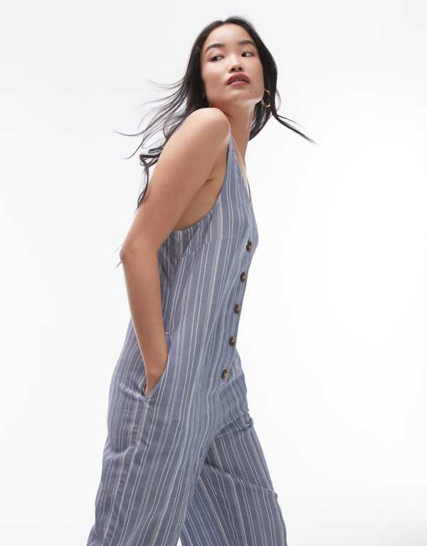 トップショップ Topshop TOPSHOP Topshop テクスチャード ボタンダウン ジャンプスーツ ストライプ オールインワン レディース 女性 インポートブランド 小さいサイズから大きいサイズまで