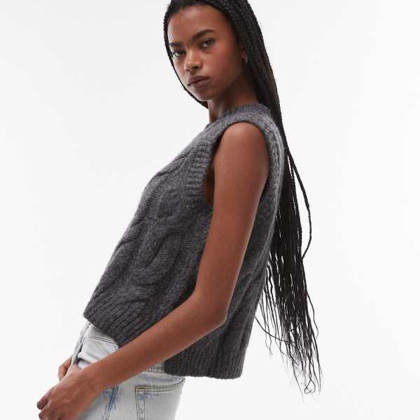 リーバイス Levi's リーバイス イザベル リラックスフィット ケーブルニットベスト チャコール