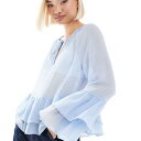 ピーシーズ Pieces ピースのシアーなフリルディテールのボヘミアンブラウス(淡いブルー) トップス レディース 女性 インポートブランド 小さいサイズから大きいサイズまで