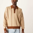 エイソス ASOS asos ASOS DESIGN オーバーサイズ ニットポロ ベージュ×タンストライプ トップス メンズ 男性 インポートブランド 小さいサイズから大きいサイズまで(4)