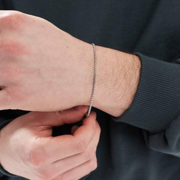 ロストソウルズ 2mm 丸型ボックスチェーンブレスレット ステンレススチール アクセサリー メンズ 男性 インポートブランド