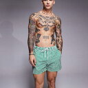 エイソス ASOS asos ASOS DESIGN シアサッカー ストライプ スイムショーツ ショート丈 グリーン 水着 メンズ 男性 インポートブランド 小さいサイズから大きいサイズまで