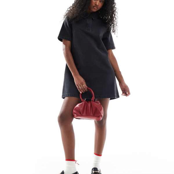 エイソス ASOS asos ASOS DESIGN ウォッシュブラックデニムポロドレス ワンピース レディース 女性 インポートブランド 小さいサイズから大きいサイズまで