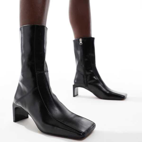 エイソス ASOS asos ASOS DESIGN レイン プレミアム スクエアトゥ ミッドヒール