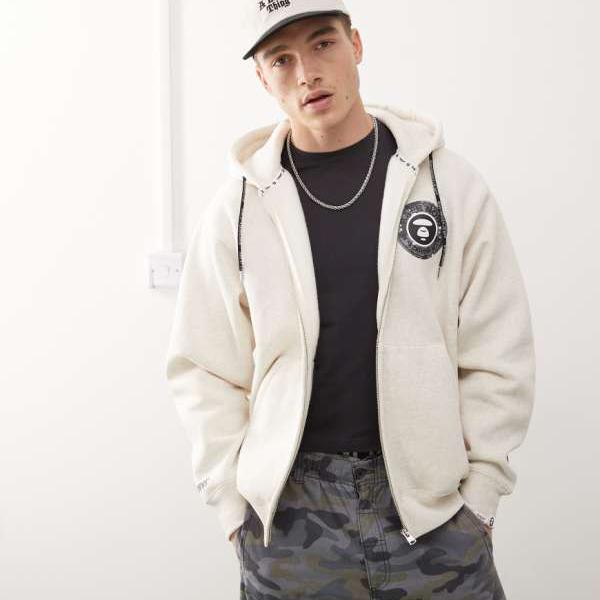 ア・ベイシング・エイプ AAPE BY A BATHING APE Aape by A Bathing Ape ロゴ ジップアップ パーカー ベージュ トップス メンズ 男性 インポートブランド 小さいサイズから大きいサイズまで