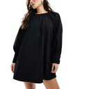 エイソス ASOS asos ASOS DEISGN ポプリン ギャザーネックライン ドレス 深めの袖口 ワンピース レディース 女性 インポートブランド 小さいサイズから大きいサイズまで(4)