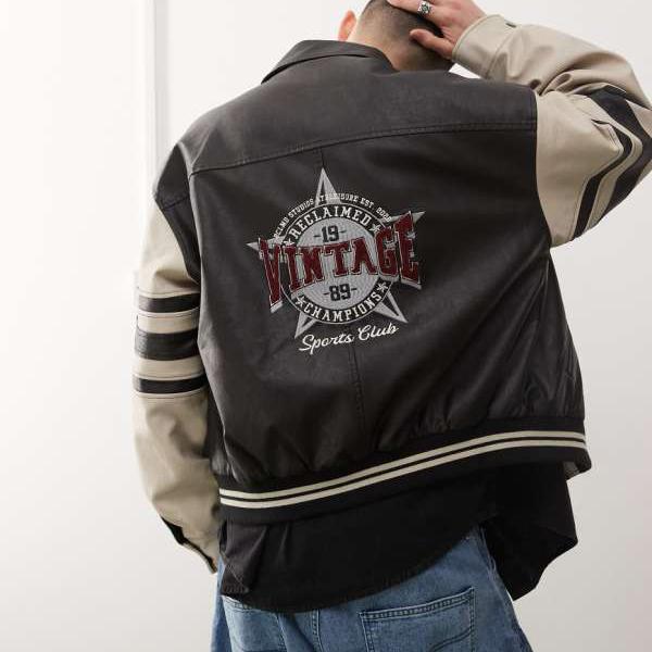 リクレイムドヴィンテージ Reclaimed Vintage モノトーンのヴィンテージバーシティボンバージャケット アウター メンズ 男性 インポートブランド 小さいサイズから大きいサイズまで