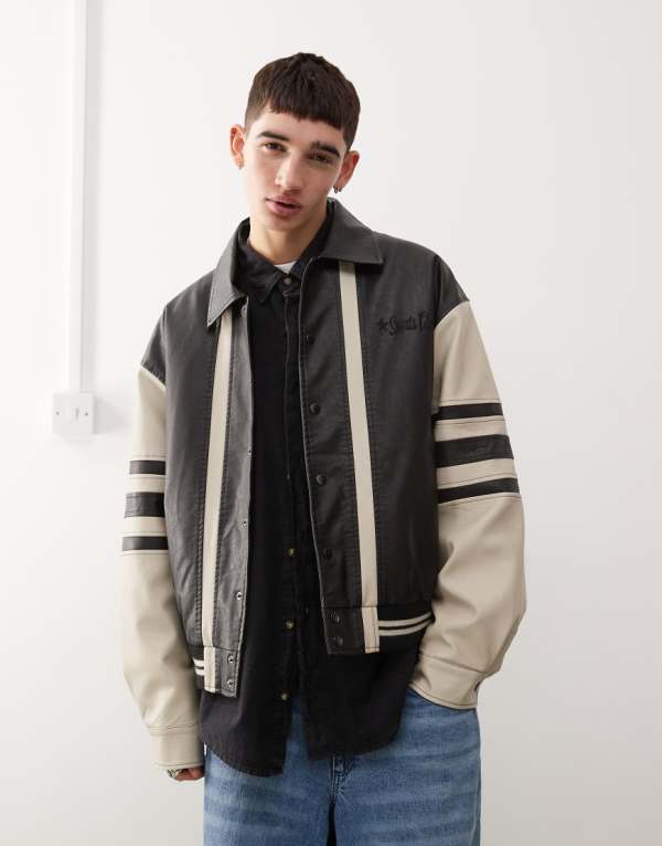 リクレイムドヴィンテージ Reclaimed Vintage モノトーンのヴィンテージバーシティボンバージャケット アウター メンズ 男性 インポートブランド 小さいサイズから大きいサイズまで