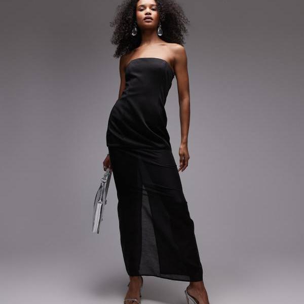 SNDYS バンドゥ ストラクチャード ハーフ シアー マキシ ドレス (ブラック) ワンピース レディース 女性 インポートブランド 小さいサイズから大きいサイズまで