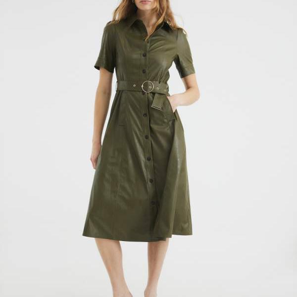 リバーアイランド River Island RIVER ISLAND リバーアイランド PU ミディドレス グリーン ワンピース レディース 女性 インポートブランド 小さいサイズから大きいサイズまで
