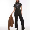 トップショップ Topshop TOPSHOP Topshop 半袖ユーティリティ フェイクレザー ジャンプスーツ ブラック オールインワン レディース 女性 インポートブランド 小さいサイズから大きいサイズまで