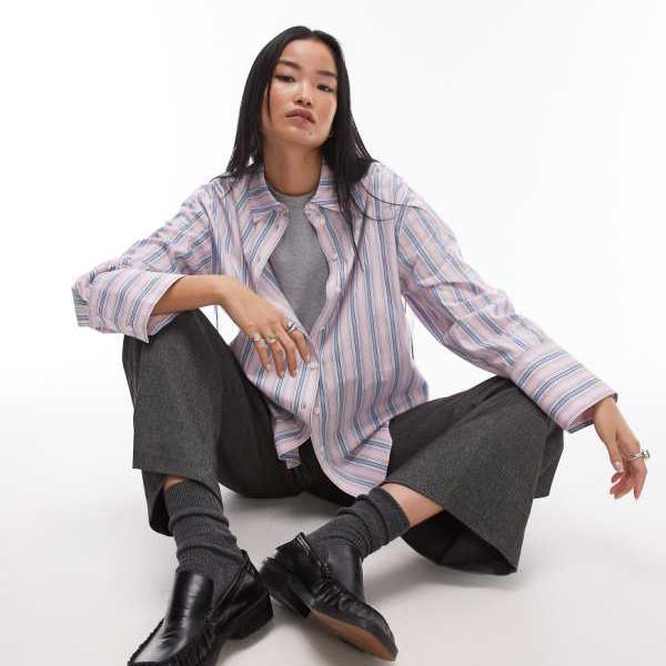 トップショップ Topshop TOPSHOP トップショップのピンクとブルーのストライプのオーバー