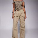 リバーアイランド River Island RIVER ISLAND リバーアイランドのテーラードバギージーンズ(取り外し可能なベルト付き、ダークベージュ) ベルト レディース 女性 インポートブランド