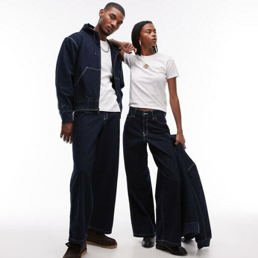 ディッキーズ Dickies ディッキーズのルーズウェーブワイドレッグデニムジーンズ、リンス加工ダークブルー ボトム パンツ レディース 女性 インポートブランド 小さいサイズから大きいサイズまで ディッキーズ Dickies ディッキーズのルーズウェーブワイドレッグデニムジーンズ、リンス加工ダークブルー ボトム パンツ レディース 女性 インポートブランド 小さいサイズから大きいサイズまで