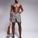 エイソス ASOS asos ASOS DESIGN ショート丈 ギンガムチェック グレー スイムショーツ 水着 メンズ 男性 インポートブランド 小さいサイズから大きいサイズまで
