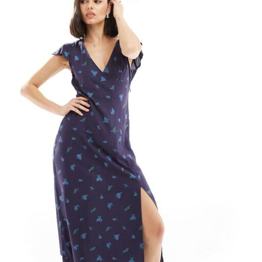 エイソス ASOS asos ASOS DESIGN Vネック フラッタースリーブ ミディ ティードレス ネイビー ディッツィー フローラルプリント ワンピース レディース 女性 インポートブランド 小さいサイズから大きいサイズまで エイソス ASOS asos ASOS DESIGN Vネック フラッタースリーブ ミディ ティードレス ネイビー ディッツィー フローラルプリント ワンピース レディース 女性 インポートブランド 小さいサイズから大きいサイズまで