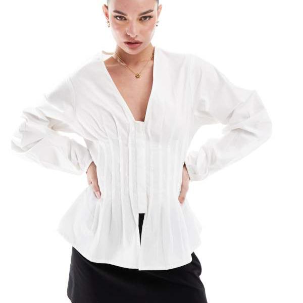 エイソス ASOS asos ASOS DESIGN コットン Vネック コルセット トップス ボリ