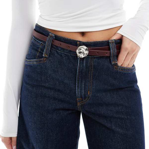 エイソス ASOS asos ASOS DESIGN レザー ハンマー加工 ディスク ウエスト ヒップ ベルト (バーガンディ) ベルト レディース 女性 インポートブランド