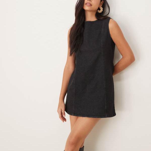 エイソス ASOS asos ASOS DESIGN デニムシームシフトドレス ウォッシュドブラック ワンピース レディース 女性 インポートブランド 小さいサイズから大きいサイズまで