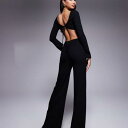 エイソス ASOS asos ASOS DESIGN エンジェルスリーブジャンプスーツ、オープンバック、タイディテール、ブラック オールインワン レディース 女性 インポートブランド 小さいサイズから大きいサイズまで