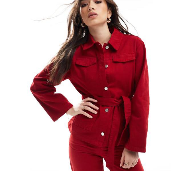 エイソス ASOS asos ASOS DESIGN ウエストタイデニムジャケット(レッド) アウター レディース 女性 インポートブランド 小さいサイズから大きいサイズまで