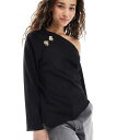 エイソス ASOS asos ASOS DESIGN オフショルダー アシンメトリー トップ ブラック トップス レディース 女性 インポートブランド 小さいサイズから大きいサイズまで