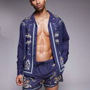 エイソス ASOS asos ASOS DESIGN コーディネート リラックス リビア シャツ パターンボーダー ネイビー トップス メンズ 男性 インポートブランド 小さいサイズから大きいサイズまで
