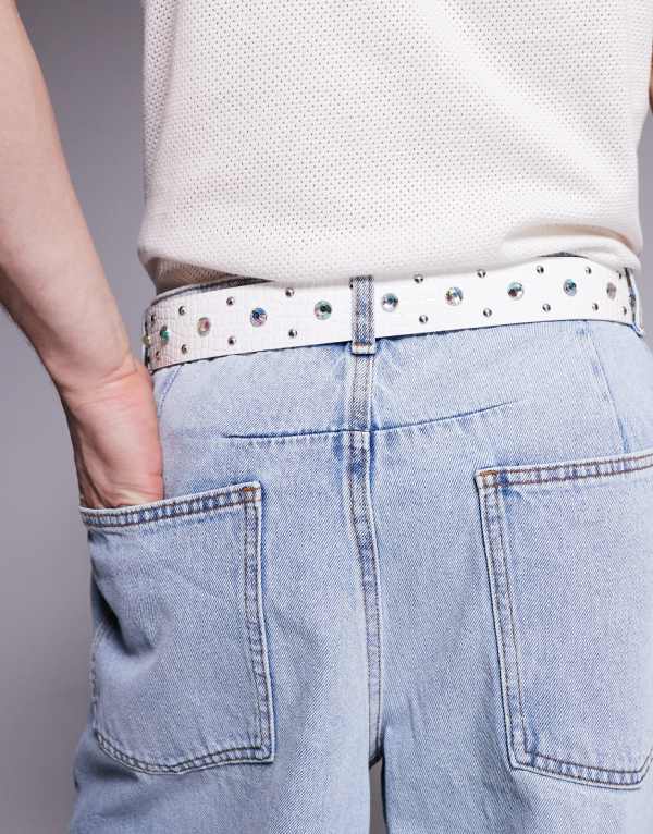 エイソス ASOS asos ASOS DESIGN クリスタルスタッドベルト ホワイト ベルト メンズ 男性 インポートブランド