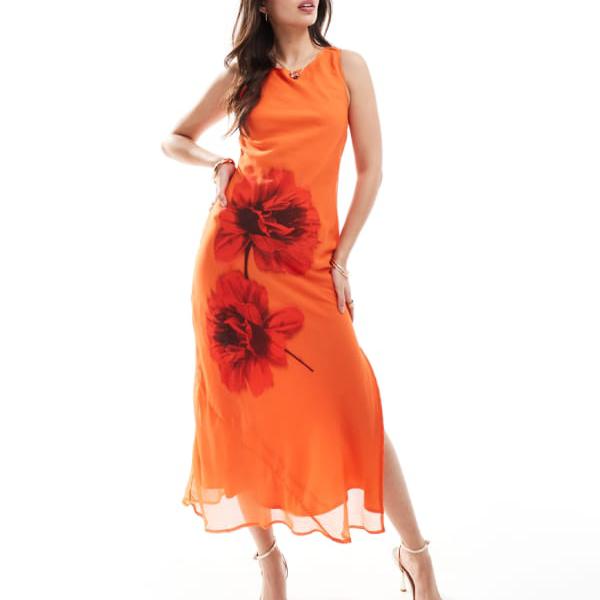 エイソス ASOS asos ASOS DESIGN プレースメントプリント コラム ミディドレス 