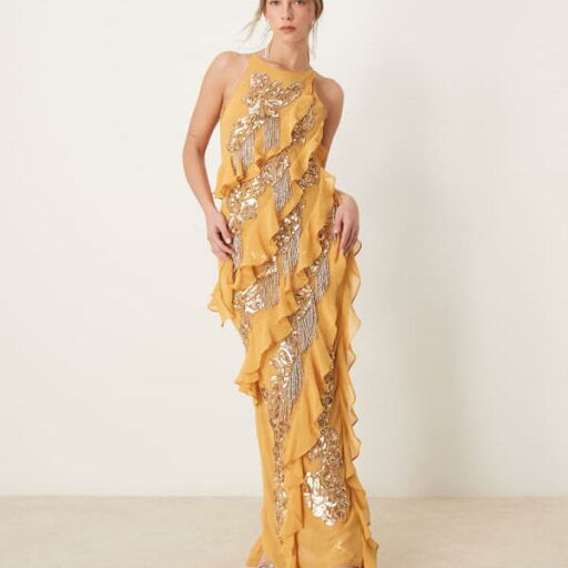 エイソス ASOS asos ASOS DESIGN レーサーネック 装飾フリル マキシドレス マリーゴールド ワンピース レディース 女性 インポートブランド 小さいサイズから大きいサイズまで エイソス ASOS asos ASOS DESIGN レーサーネック 装飾フリル マキシドレス マリーゴールド ワンピース レディース 女性 インポートブランド 小さいサイズから大きいサイズまで
