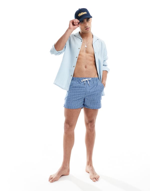 Aray スモール ジオプリント スイムショーツ ブルー 水着 メンズ 男性 インポートブランド 小さいサイズから大きいサイズまで