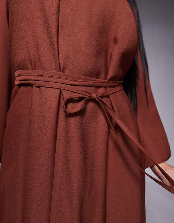 エイソス ASOS asos ASOS DESIGN 着物ラップアラウンドミディドレス ダークブラウン ワンピース レディース 女性 インポートブランド 小さいサイズから大きいサイズまで