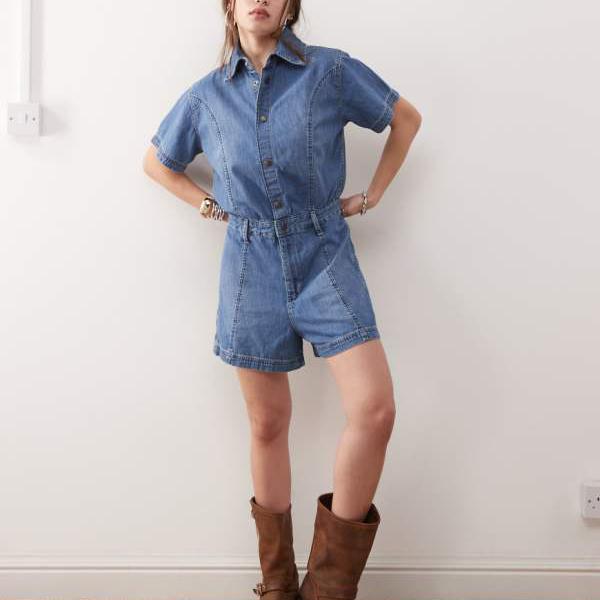 ラングラー Wrangler ラングラー デニム プレイスーツ ミッドブルー オールインワン レディース 女性 インポートブランド 小さいサイズから大きいサイズまで