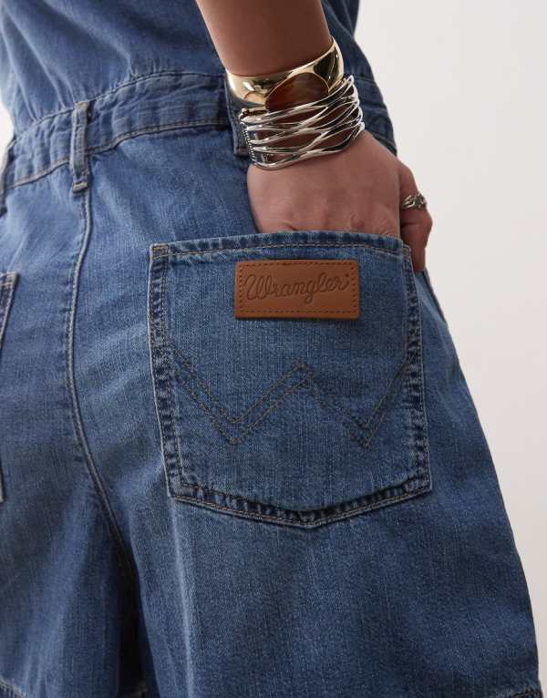 ラングラー Wrangler ラングラー デニム プレイスーツ ミッドブルー オールインワン レディース 女性 インポートブランド 小さいサイズから大きいサイズまで
