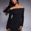 エイソス ASOS asos ASOS DESIGN リブ付きバルドー スケーター ドレス (ブラック) ワンピース レディース 女性 インポートブランド 小さいサイズから大きいサイズまで(4)