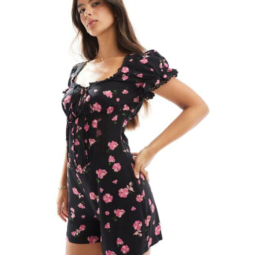 エイソス ASOS asos ASOS DESIGN スパンレーストリムコルセットウエストプレイスーツ、ブラックフローラルプリント オールインワン レディース 女性 インポートブランド 小さいサイズから大きいサイズまで エイソス ASOS asos ASOS DESIGN スパンレーストリムコルセットウエストプレイスーツ、ブラックフローラルプリント オールインワン レディース 女性 インポートブランド 小さいサイズから大きいサイズまで