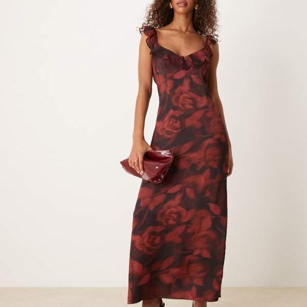 エイソス ASOS asos ASOS DESIGN サテンシフォン マキシドレス 花柄 ワンピース レディース 女性 インポートブランド 小さいサイズから大きいサイズまで