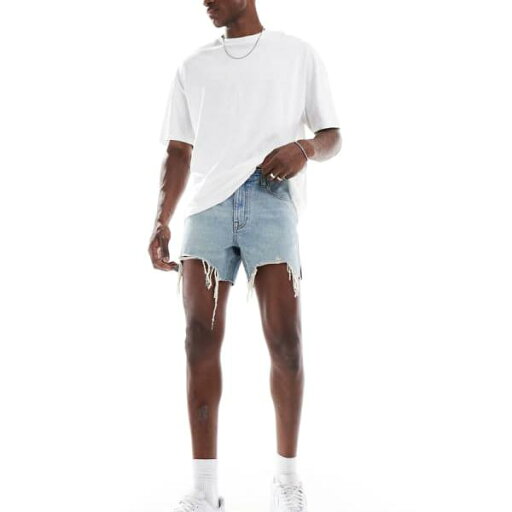 エイソス ASOS asos ASOS DESIGN ショート丈スリムデニムショートパンツ、ミッドウォッシュブルー、リップディテール付き パンツ ボトム メンズ 男性 インポートブランド 小さいサイズから大きいサイズまで エイソス ASOS asos ASOS DESIGN ショート丈スリムデニムショートパンツ、ミッドウォッシュブルー、リップディテール付き パンツ ボトム メンズ 男性 インポートブランド 小さいサイズから大きいサイズまで