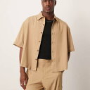 エイソス ASOS asos ASOS DESIGN コーデュロイ オーバーサイズ ボックスクロップシャツ ブラウン トップス メンズ 男性 インポートブランド...