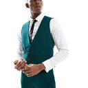 エイソス ASOS asos ASOS DESIGN スキニースーツ ウエストコート グリーン スラブテクスチャ ベスト メンズ 男性 インポートブランド 小さ...