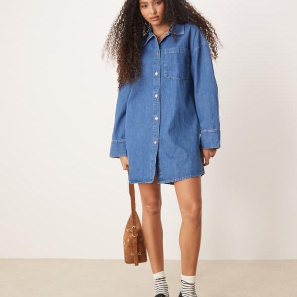 エイソス ASOS asos ASOS DESIGN カジュアルデニムシャツドレス ミッドブルー ワンピース レディース 女性 インポートブランド 小さいサイズから大きいサイズまで