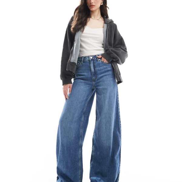 エイソス ASOS asos ASOS DESIGN トールソフトワイドレッグジーンズ ミッドウォッシュブルー ボトム パンツ レディース 女性 インポートブランド 小さいサイズから大きいサイズまで
